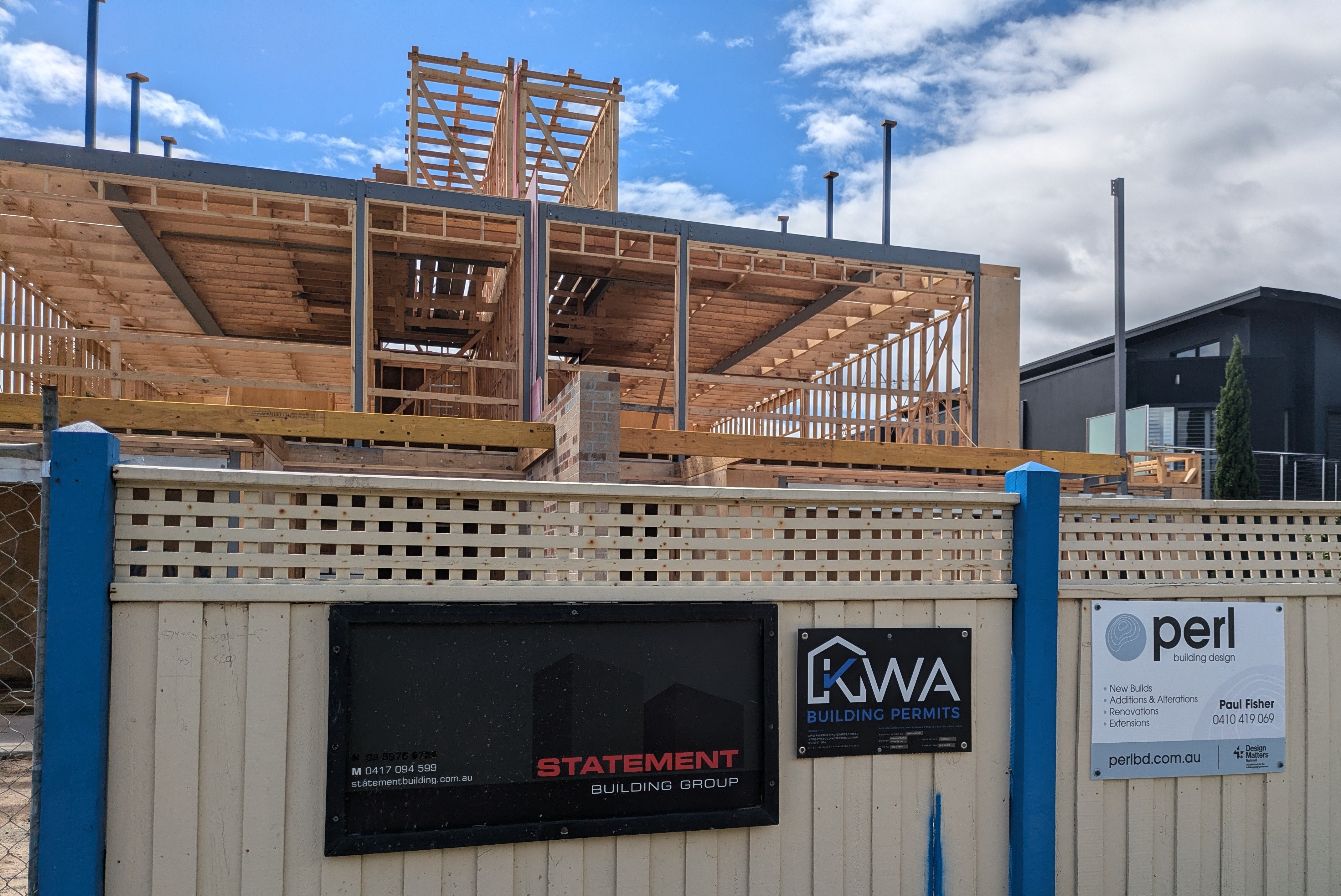 Statement Building Group Site Sign on Building Site Fence By Saltwater Sign Co.